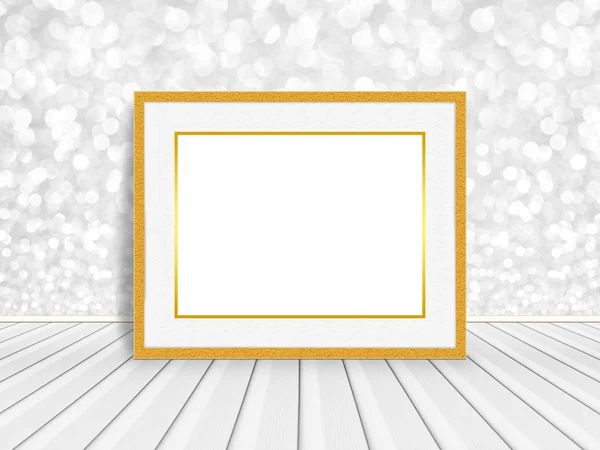 Empty Gold Wooden Frame Bokeh Abstract Background Montage Display Your — 图库照片