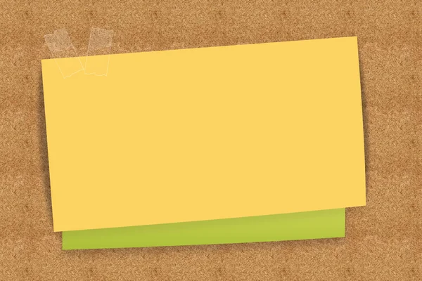 Sticky Note Yellow Green Cork Board — Stock Photo, Image