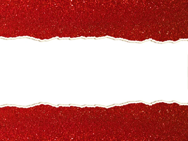 Torn Red Glitter Bokeh Abstract Copy Space White Background — Stock Photo, Image