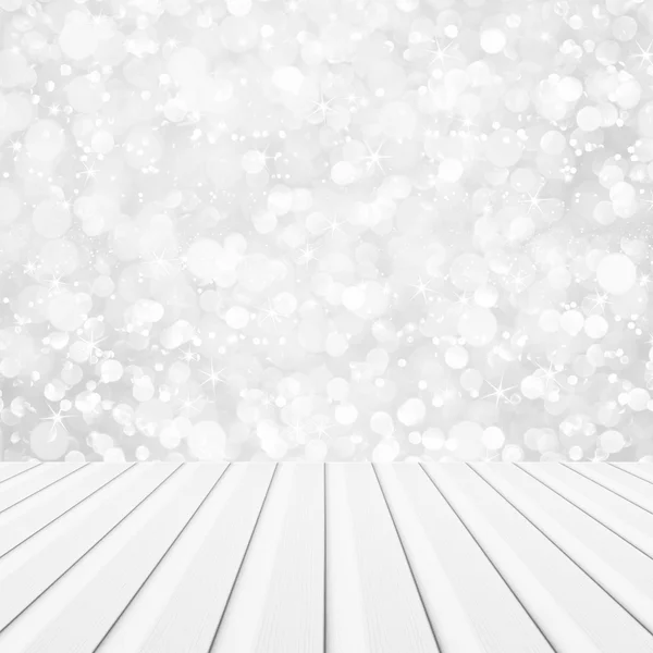 Houten Witte Glitter Bokeh Abstracte Achtergrond Voor Montage Weergave Van — Stockfoto