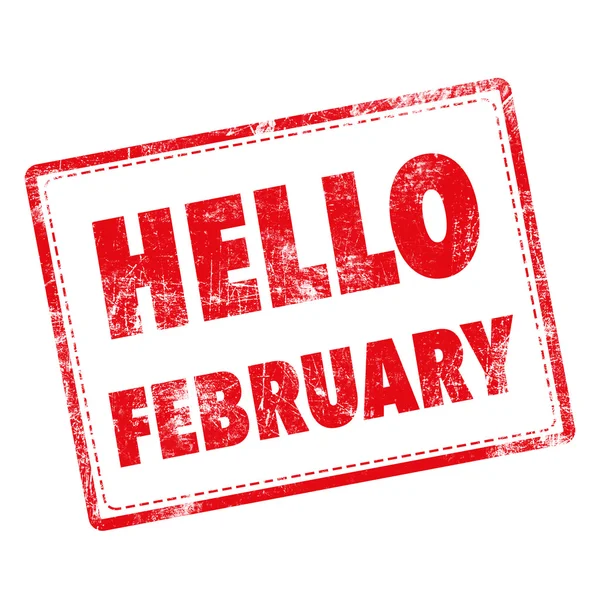 Stamp Word Hello February Red White Background — Stock Photo, Image