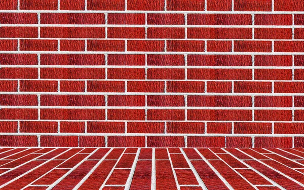 Red Brick Wall Brick Floor Interior Background — Stock Photo, Image