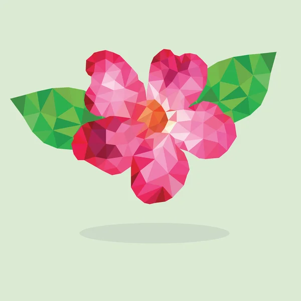 Niedriges Polygon rosa Blume mit grünem Blatt — Stockvektor