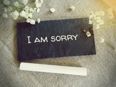 Blackboard for your text and flowers with words I am sorry clipart