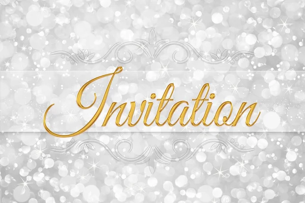 Invitation word on white silver glitter bokeh abstract backgroun — Stock Photo, Image