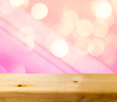 Ahşap montaj veya displ için pastel bokeh arka plan üzerinde