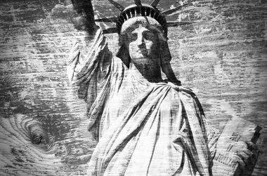 Özgürlük Anıtı, ahşap dokulu arka plan siyah ve beyaz