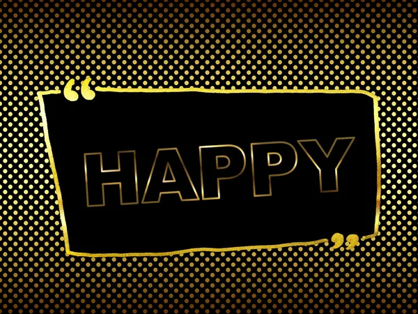 Palavra "Feliz" em fundo de bolinhas douradas — Fotografia de Stock