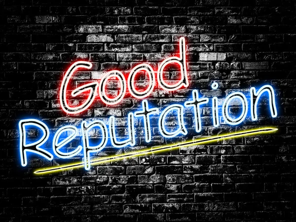 Good Reputation sign on old black vintage brick wall background — Stock Photo, Image