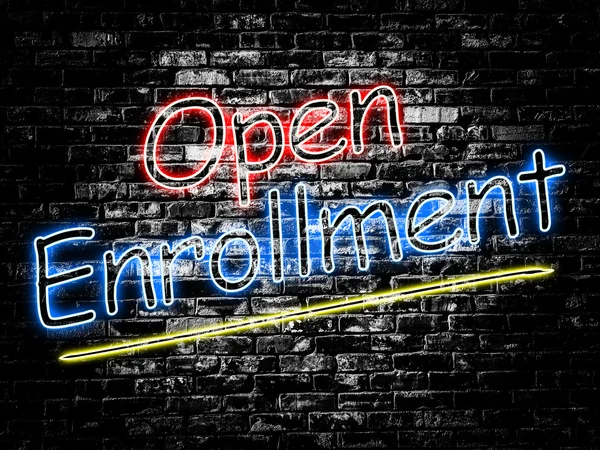 Open Enrollment sign on old black vintage brick wall background — Stock Photo, Image