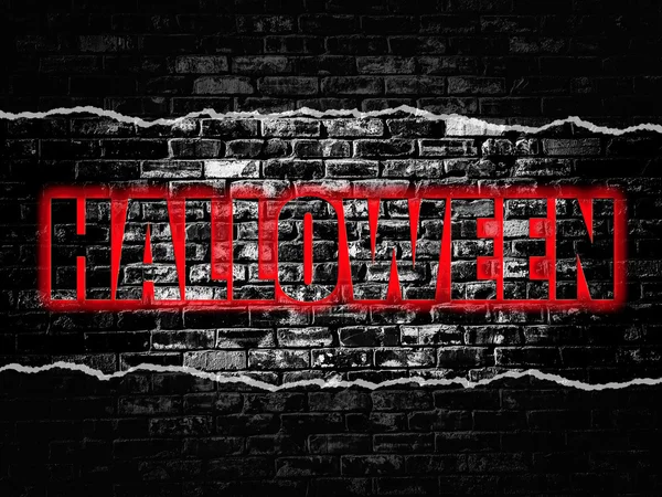 Halloween słowo na stary czarny cegła vintage tle ściany — Zdjęcie stockowe