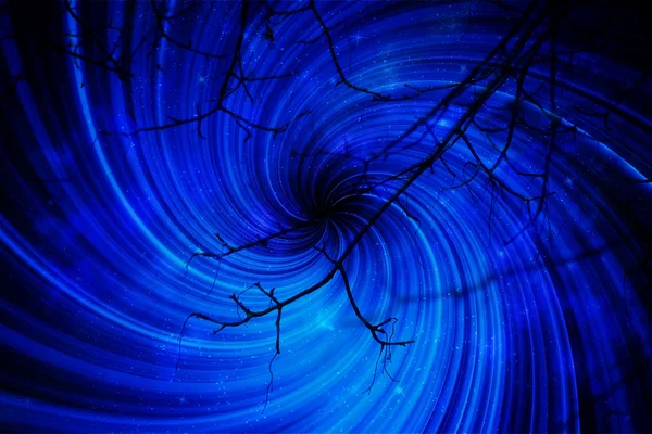 Espiral azul preto movimento borrão com árvore ramos textura abstrac — Fotografia de Stock