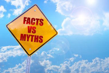 facts vs myths word on yellow traffic sign blue sky background clipart