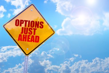 options just ahead word on yellow traffic sign blue sky backgrou clipart