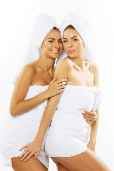 Two happy teen girl after shower — Stock Photo, Image