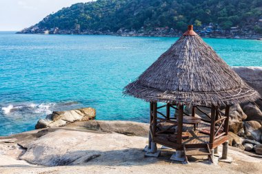 Sahildeki ahşap kulübe.