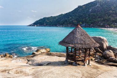 Sahildeki ahşap kulübe.