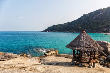 Sahildeki ahşap kulübe.