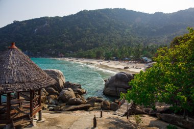 Sahildeki ahşap kulübe.