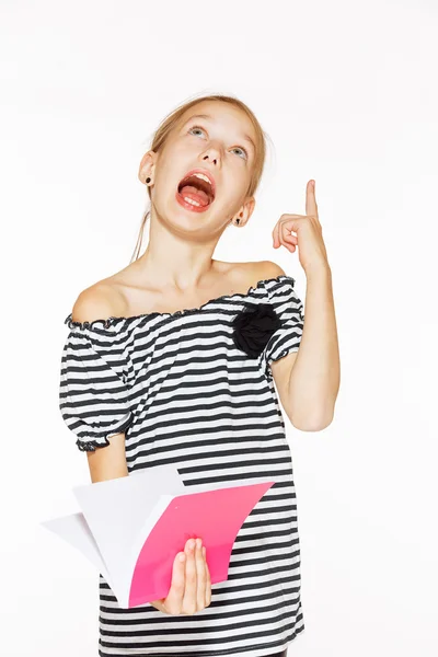 Menina bonita com copybook — Fotografia de Stock