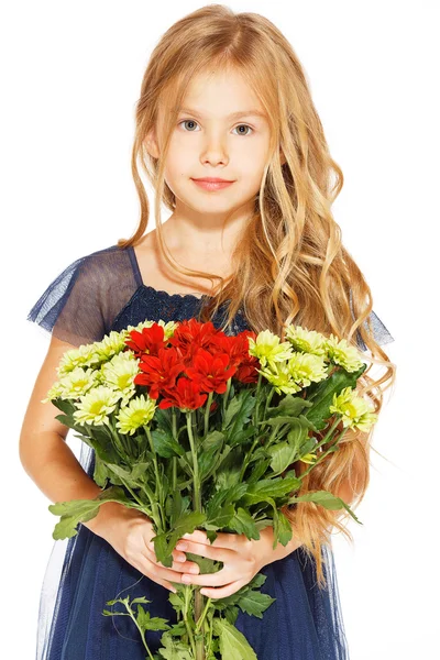 Beautiful little girl with a bouquet of flowers — Stock Photo, Image