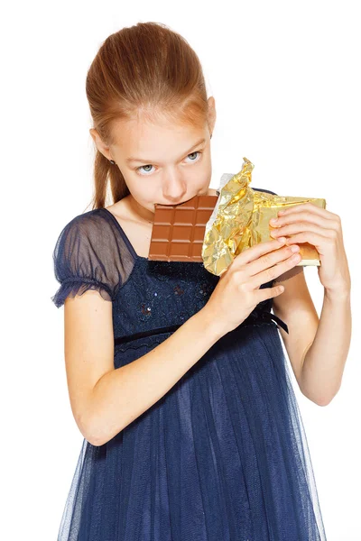 Mooi meisje met chocolade — Stockfoto