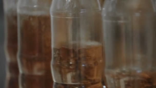 Bottling of carbonated water and drinks in plastic bottles — Stock Video