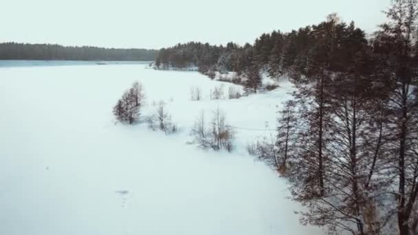 Bevroren rivier onder de sneeuw en ijs — Stockvideo