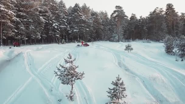 Köra snöskoter på vintern — Stockvideo