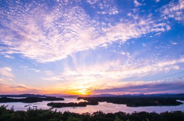 Önce bay siluet sunsetsky, mie Turizm Japonya