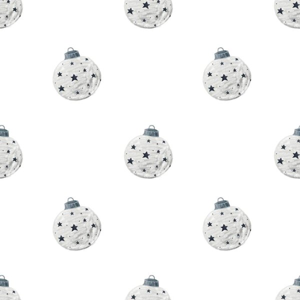 This design features a repeat pattern of watercolor ornaments against a white background. Perfect for wrapping or fabric.