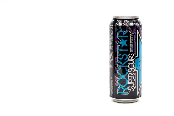 Londres Reino Unido Outubro 2020 Uma Lata Rockstar Blue Raspberry — Fotografia de Stock