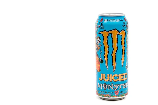 2020 Can Monster Mango Loco Energy Drink Isolated White Background — 스톡 사진