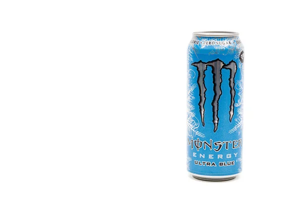 2020 Can Monster Zero Sugar Ultra Blue Energy Drink Isolated — 스톡 사진