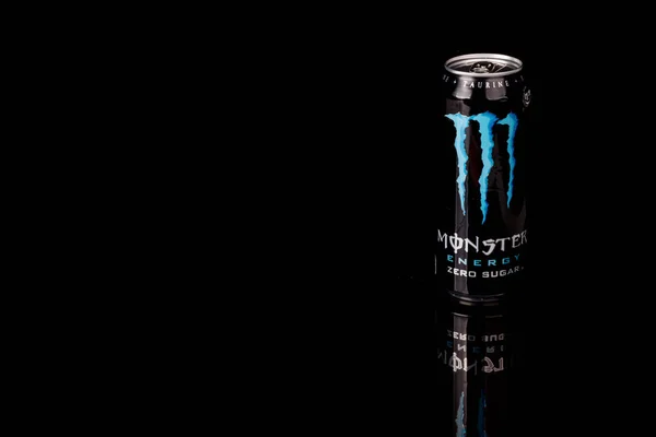 2020 Can Monster Zero Sugar Energy Drink Isolated Black Background — 스톡 사진