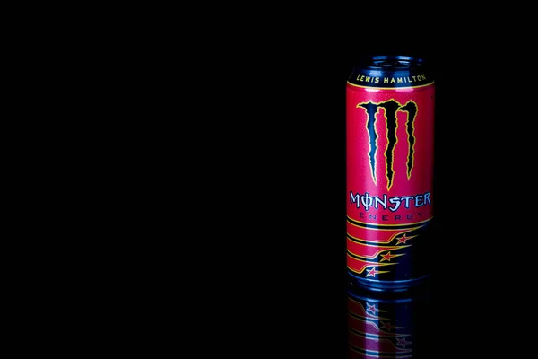 2020 Can Monster Lewis Hamilton Energy Drink Isolated Black Background — 스톡 사진