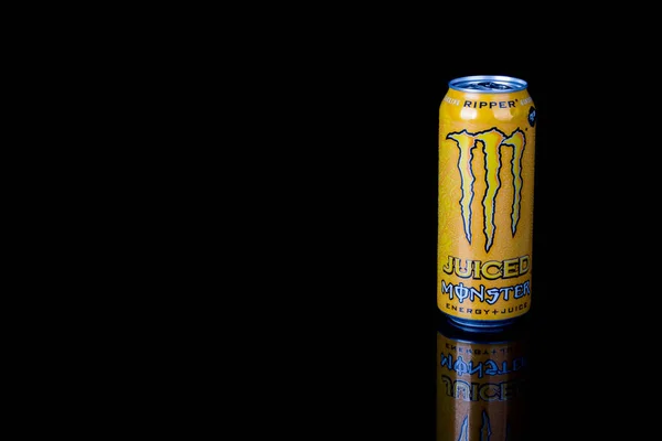 2020 Can Monster Ripper Energy Drink Isolated Black Background — 스톡 사진