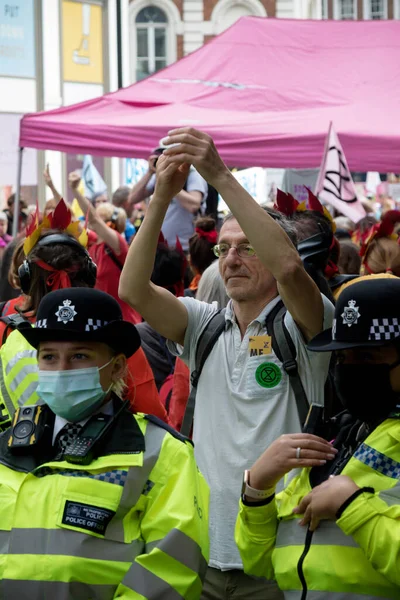 Londres Reino Unido Agosto 2021 Manifestantes Rebelión Contra Extinción Tras — Foto de Stock