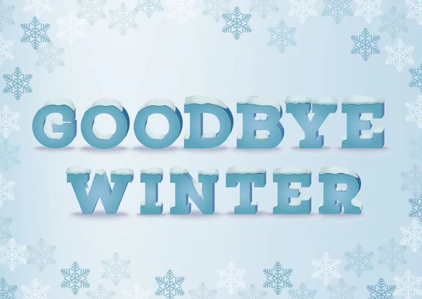 Adiós inscripción de invierno en estilo 3d sobre fondo azul con copos de nieve. Frase de invierno con efecto de texto gorra nieve . — Vector de stock