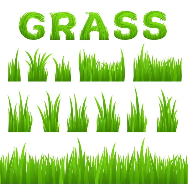 Gras Textur Gestaltungselemente isoliert auf weißem Hintergrund gesetzt. Sammlung von frühlingshaftem grünen Gras. — Stockvektor