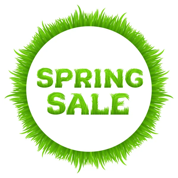 Inscripción de venta de primavera hecha de hierba aislada en blanco. Salida de primavera, liquidación, concepto de venta estacional . — Vector de stock