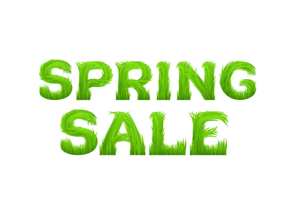 Inscripción de venta de primavera hecha de hierba aislada en blanco. Salida de primavera, liquidación, concepto de venta estacional . — Vector de stock