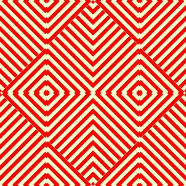 Simetrik geometrik süsleme ile dikişsiz desen. Çizgili kırmızı beyaz soyut arka plan. 