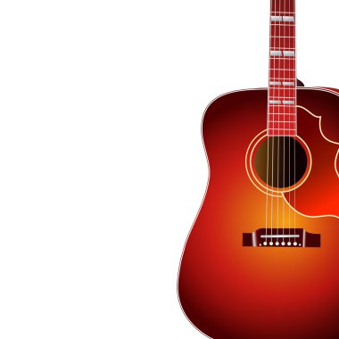 Akustik gitar metin için kopya alanı ile beyaz arka plan izole . Müzik kapağı. 