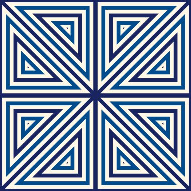 Simetrik geometrik süsleme ile Seamless modeli. Çizgili mavi beyaz arka plan. 