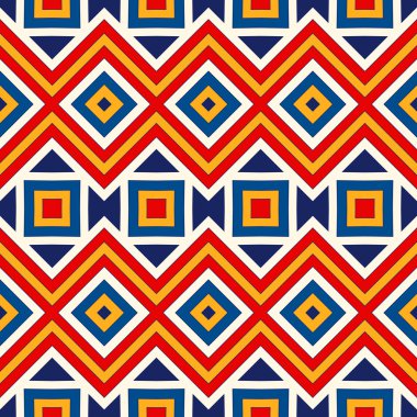 Parlak etnik arka plan. Simetrik geometrik süsleme ile Seamless Modeli. 