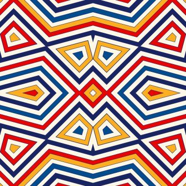Parlak etnik arka plan. Simetrik geometrik süsleme ile Seamless Modeli.