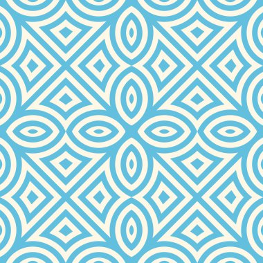 Simetrik geometrik süsleme ile Seamless modeli. Mavi renk arka plan.
