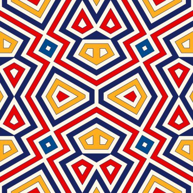 Parlak etnik arka plan. Simetrik geometrik süsleme ile Seamless Modeli.