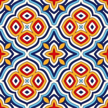 Parlak etnik arka plan. Simetrik geometrik süsleme ile Seamless Modeli.